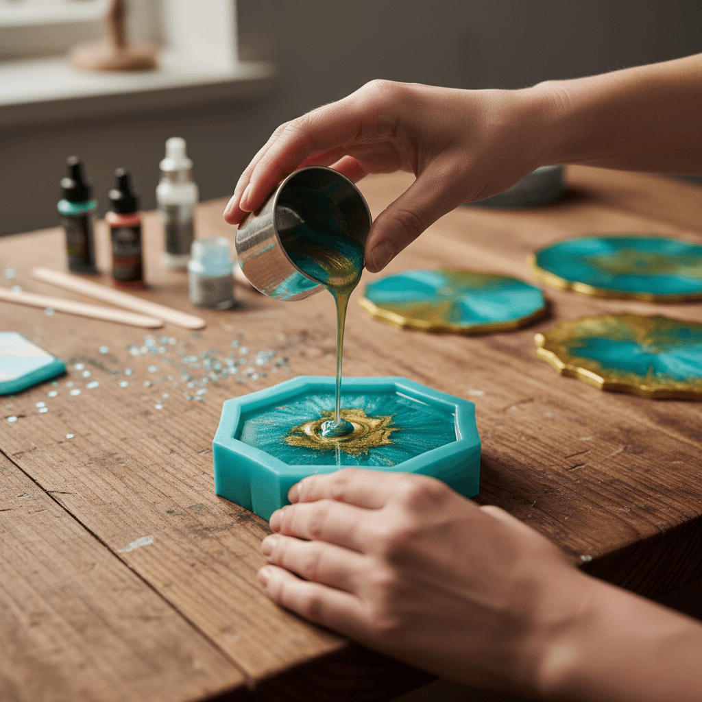 Pouring melted chocolate into a mold